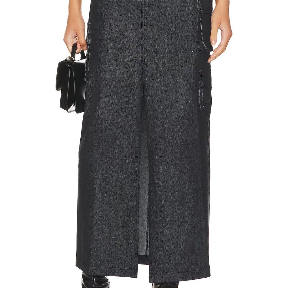 NWT Line & Dot Mora Maxi Cargo Skirt in Charcoal Denim